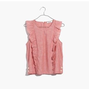 Madewell Pink Linen Bellflower Ruffle Top XS